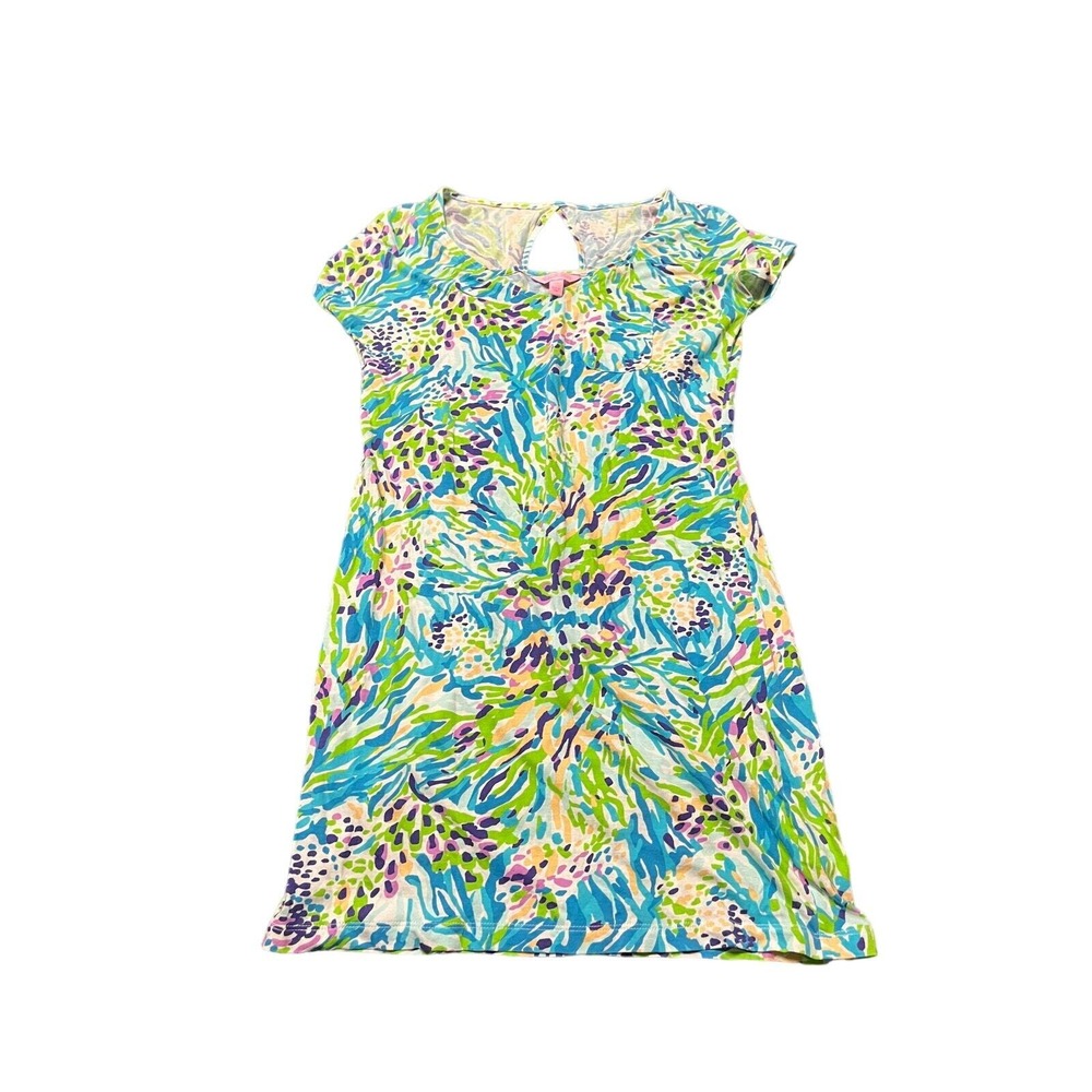 Womens Lilly Pulitzer Daniella Dress Blue Green Sea Soiree Pima Cotton V Neck XS